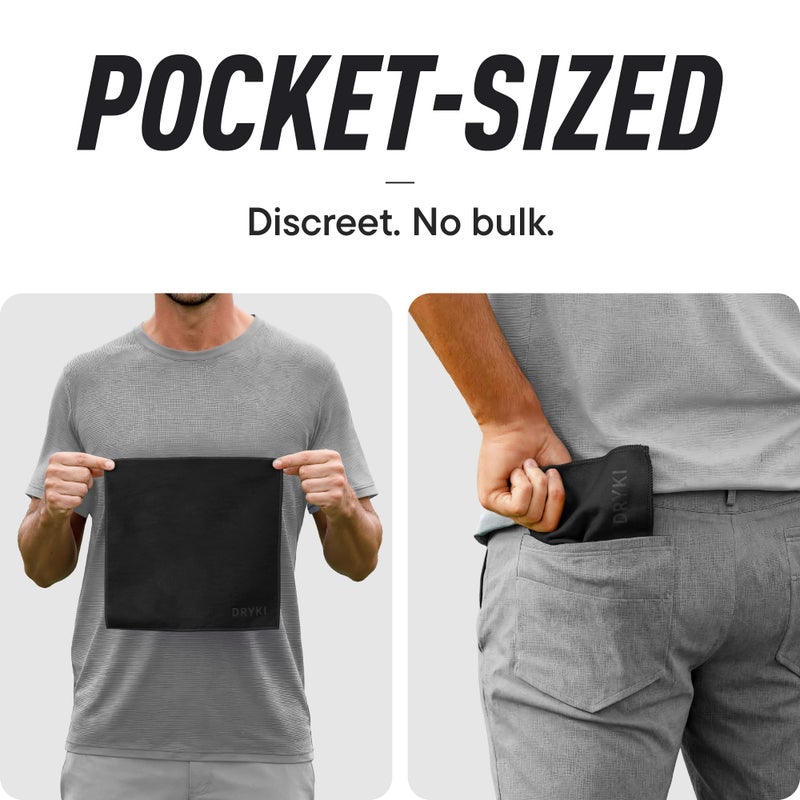 DRYKI Sweat Absorbing Handkerchiefs - The Original Pocket-Sized Sweat Towels - Quick-Dry Microfiber Sweat Rags for Face, Hands, & Body - Men & Women - Gym, Sports, and Work (Black: 5 Pack) - Image 4